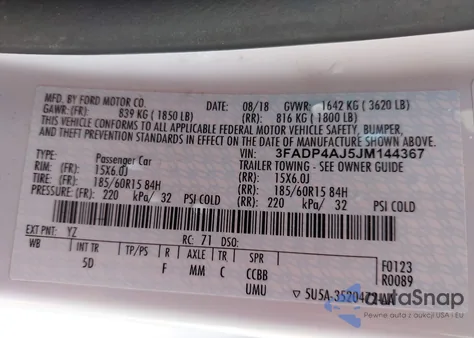 2018 Ford Fiesta S из США, поврежденный, VIN 3FADP4AJ5JM144367